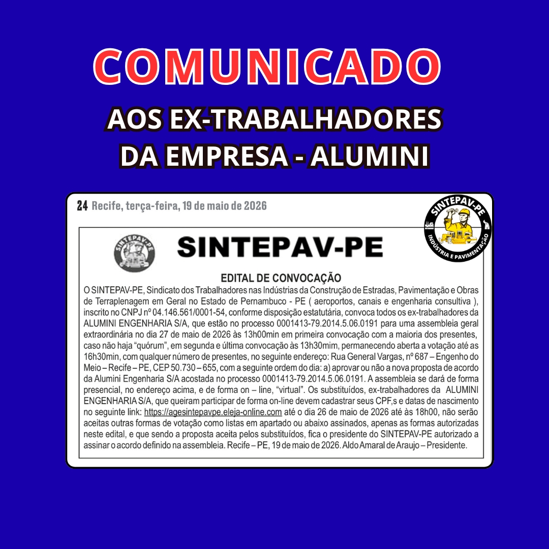 ASSEMBLEIA – 19/05/2026 – EX-TRABALHADORES – ALUMINI